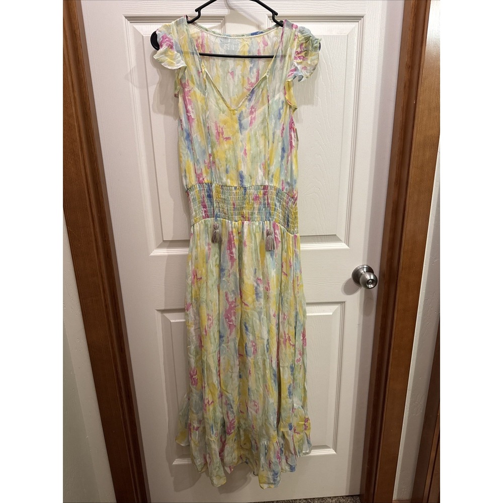 Anthropologie Dress Size 10 Women's Water Color Smocked Waist Maxi